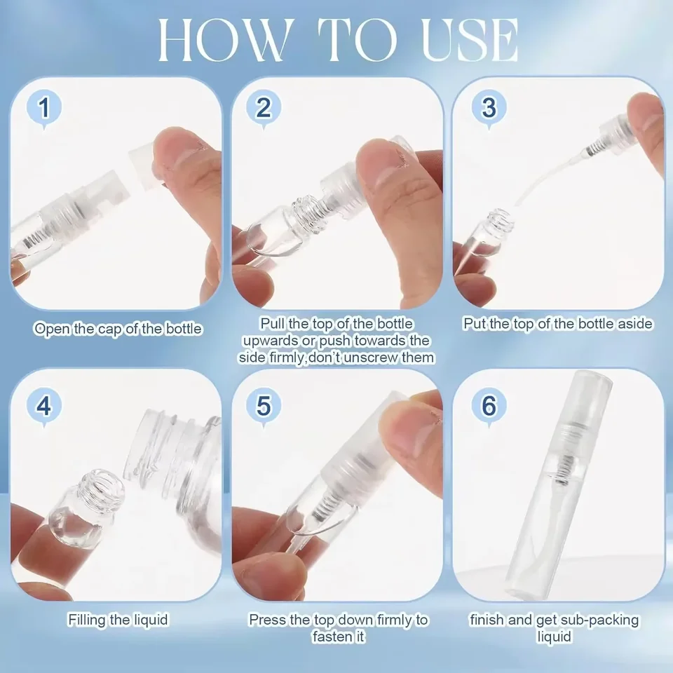 10pcs 2ml 3ml 5ml 10ml Mini Portable Perfume Bottle Spray Refillable Cosmetic Sample Glass Bottling Empty Container
