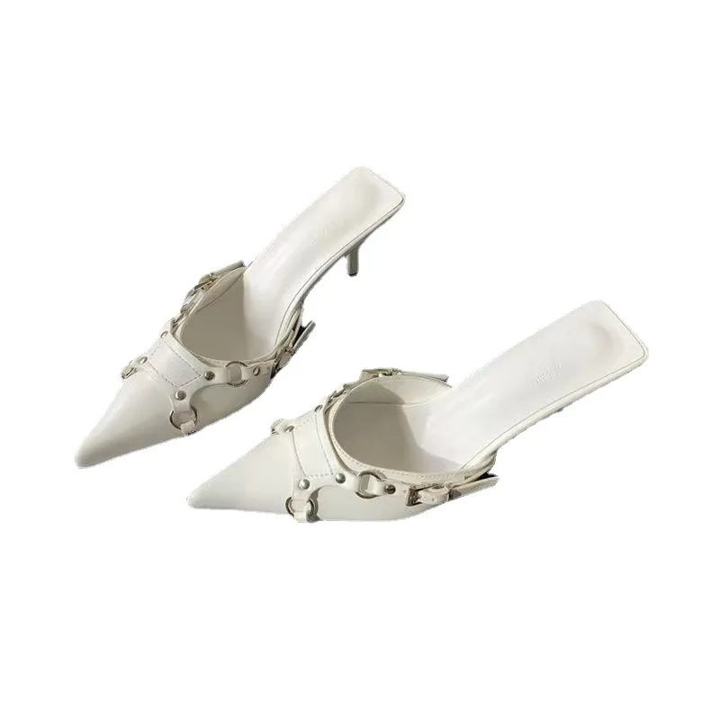 Baotou Slippers Women's  Summer New Korean Fashion Belt Buckle Pointed Thin Heel High Heel Sandals