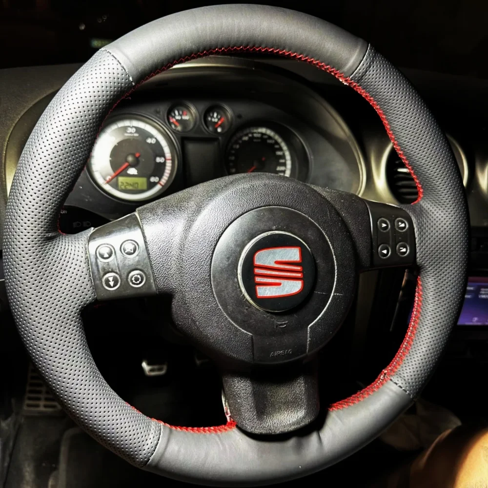 Anpassung Hand Nähen Mikrofaser Leder Auto Lenkrad Abdeckung Zubehör Für Seat Leon (Mk2) 2006-2008 Ibiza (6L) 2007