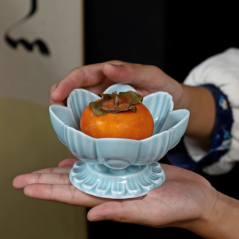 Creative Three-dimensional Lotus Ceramic Fruit Plate Living Room Desktop Candy Biscuit Indoor Plate Sundries Storage Dish Modern 2