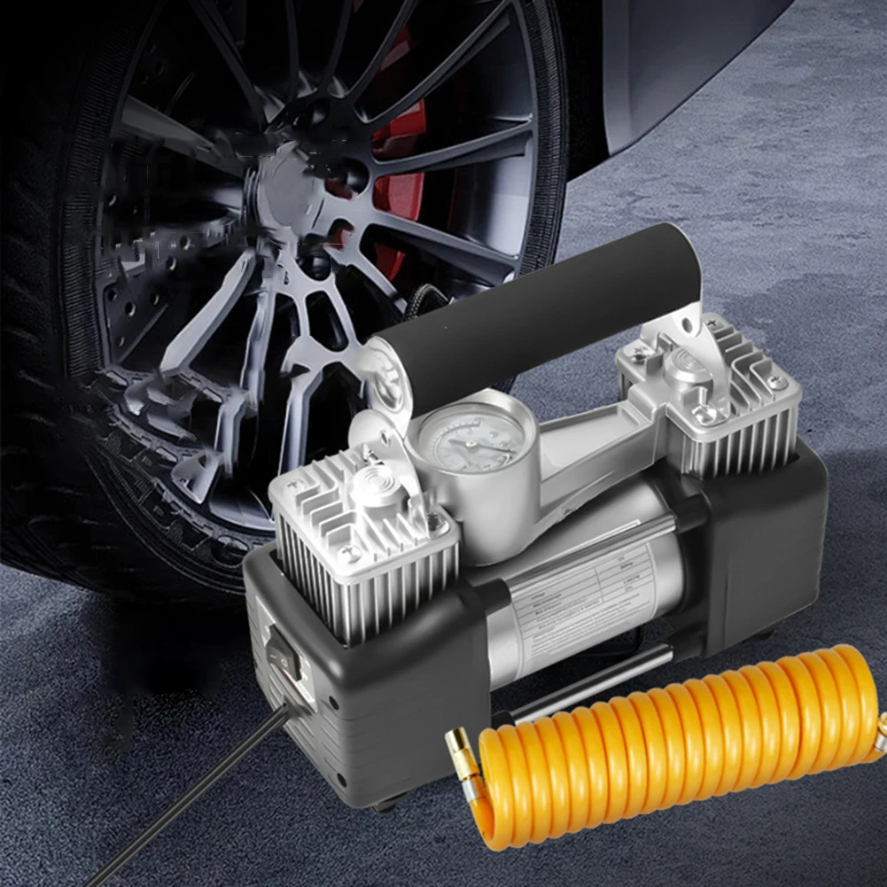 12V 150PSI Car Tire Pump Dual Cylinder Auto Inflatable Pump Heavy Duty Portable Metal Air Compressor Electric Car Tyre Inflator