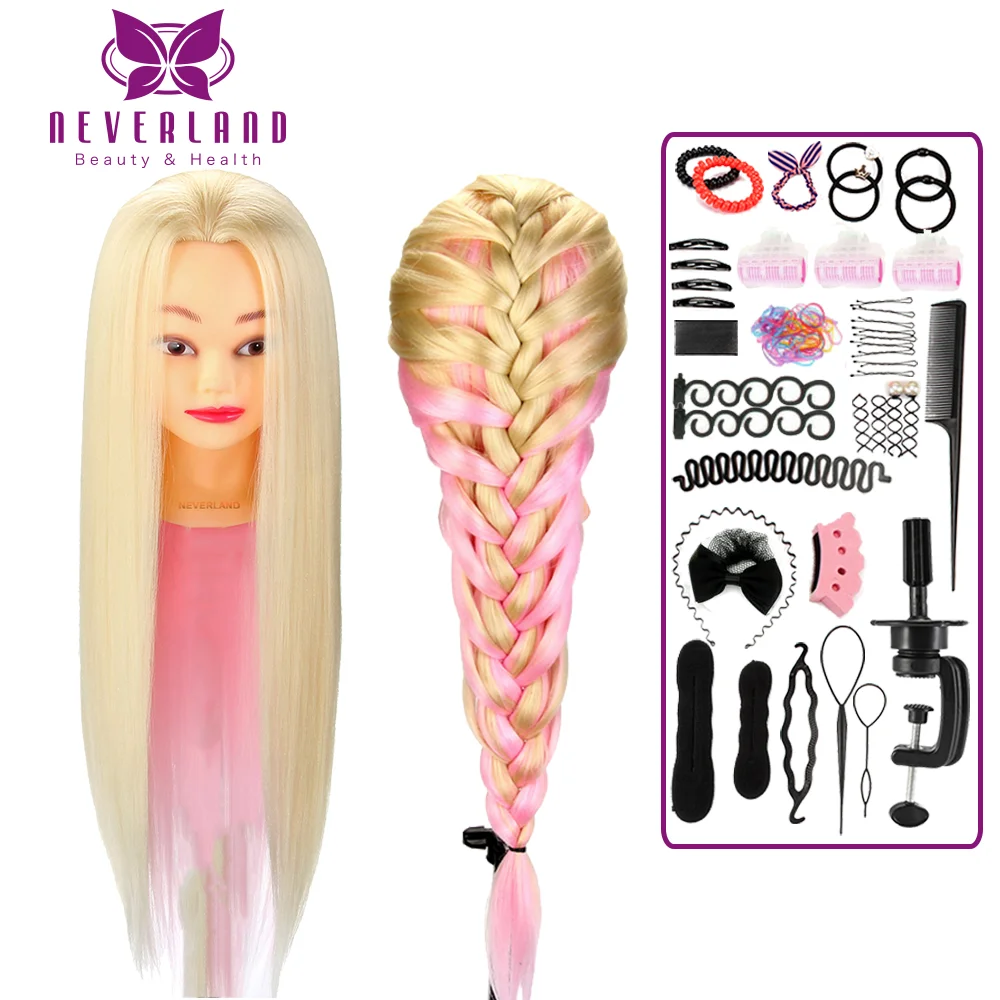 

Pink Hair Practice Mannequin Head Training Head For Practicing Hairdressing Hairstyles Braiding Dummy Doll With Clamp 100% Synth