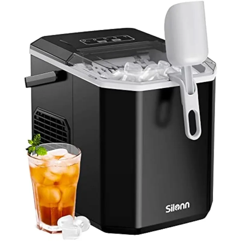 

Silonn Ice Maker Countertop, Portable Ice Machine with Carry Handle, Self-Cleaning Ice Makers with Basket and Scoop, 9 Cubes