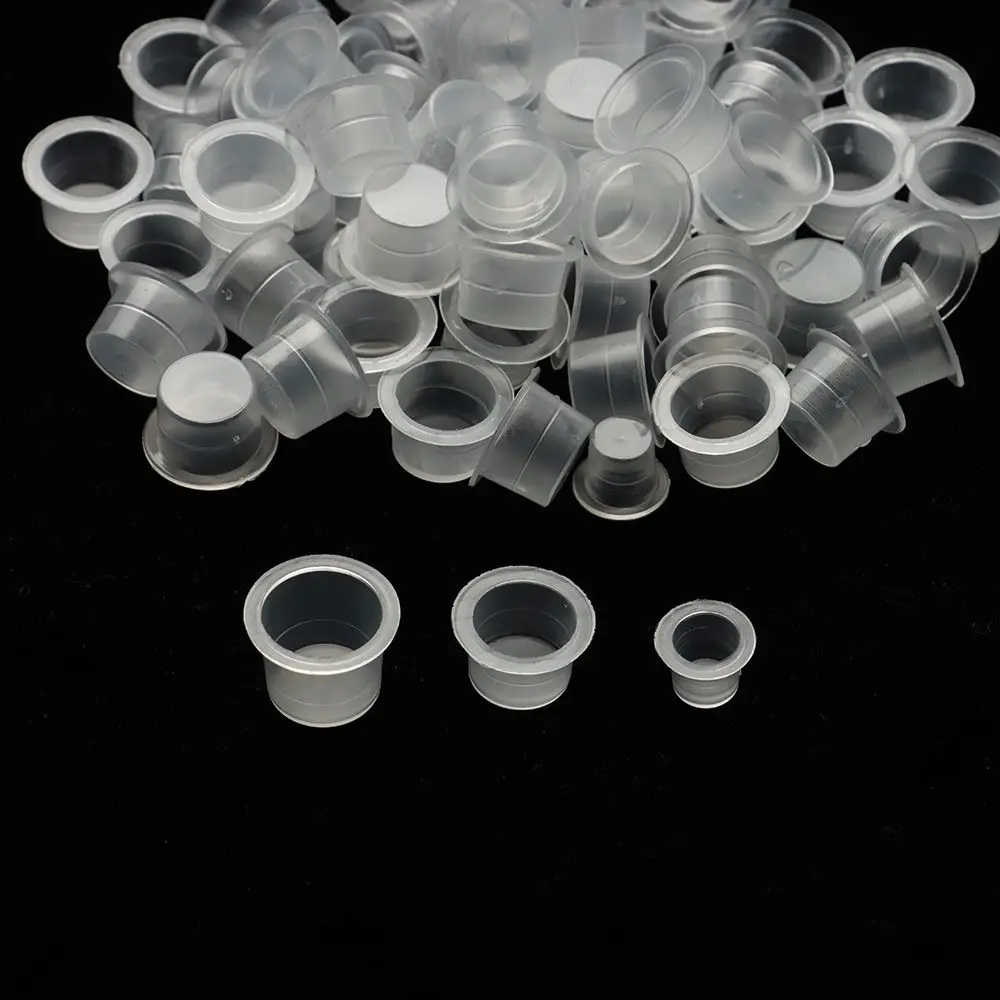 100Pcs Tattoo Ink Caps Disposable Plastic Cups Tattoo Pigment Cups for Pigment Cup Container Holder Stand Makeup Tattoo Supplies
