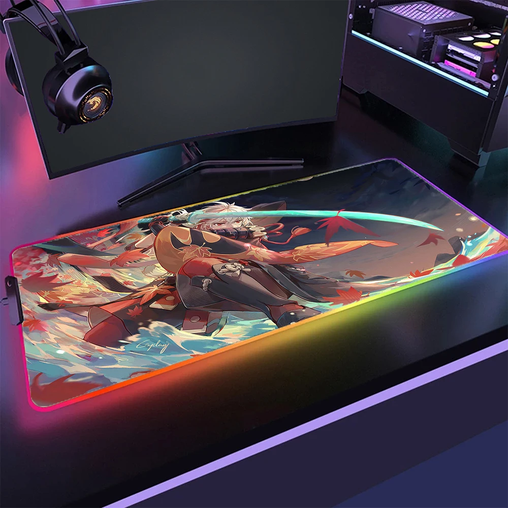

Большой игровой коврик для мыши Genshin Impact, RGB игровой коврик для мыши, резиновый коврик для мыши с фиксирующими краями, игровой Настольный коврик, коврики для клавиатуры с подсветкой