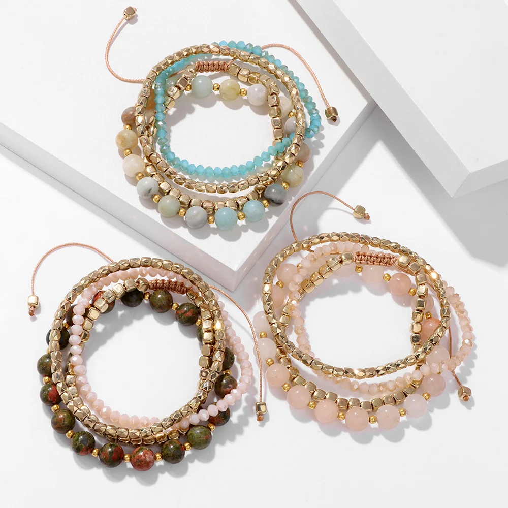 Bracciale Elasticizzato Con Pietre Naturali 4mm E Perline Oro 18K – Gioiello Artigianale In Pietre Dure (Ametista, Quarzo Rosa, Turchese...)