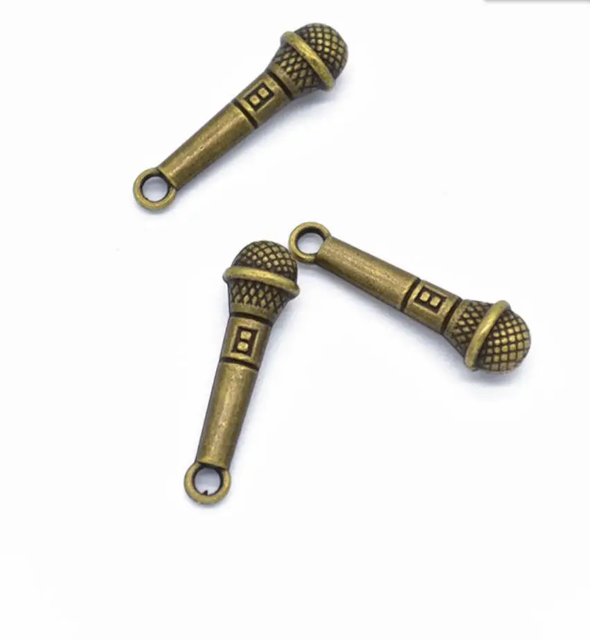 60pcs Charms Microphone 24x7mm Tibetan Bronze Silver Color Pendants Antique Jewelry Making DIY Handmade Craft F0227