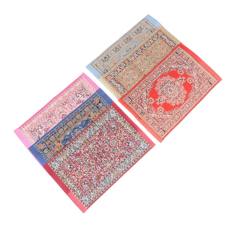 1Pc 1:12 Dollhouse Miniature Floor Rug Mat Turkish Woven Cover Carpet Model Bedroom Living Room Decor Toy Doll House Accessories