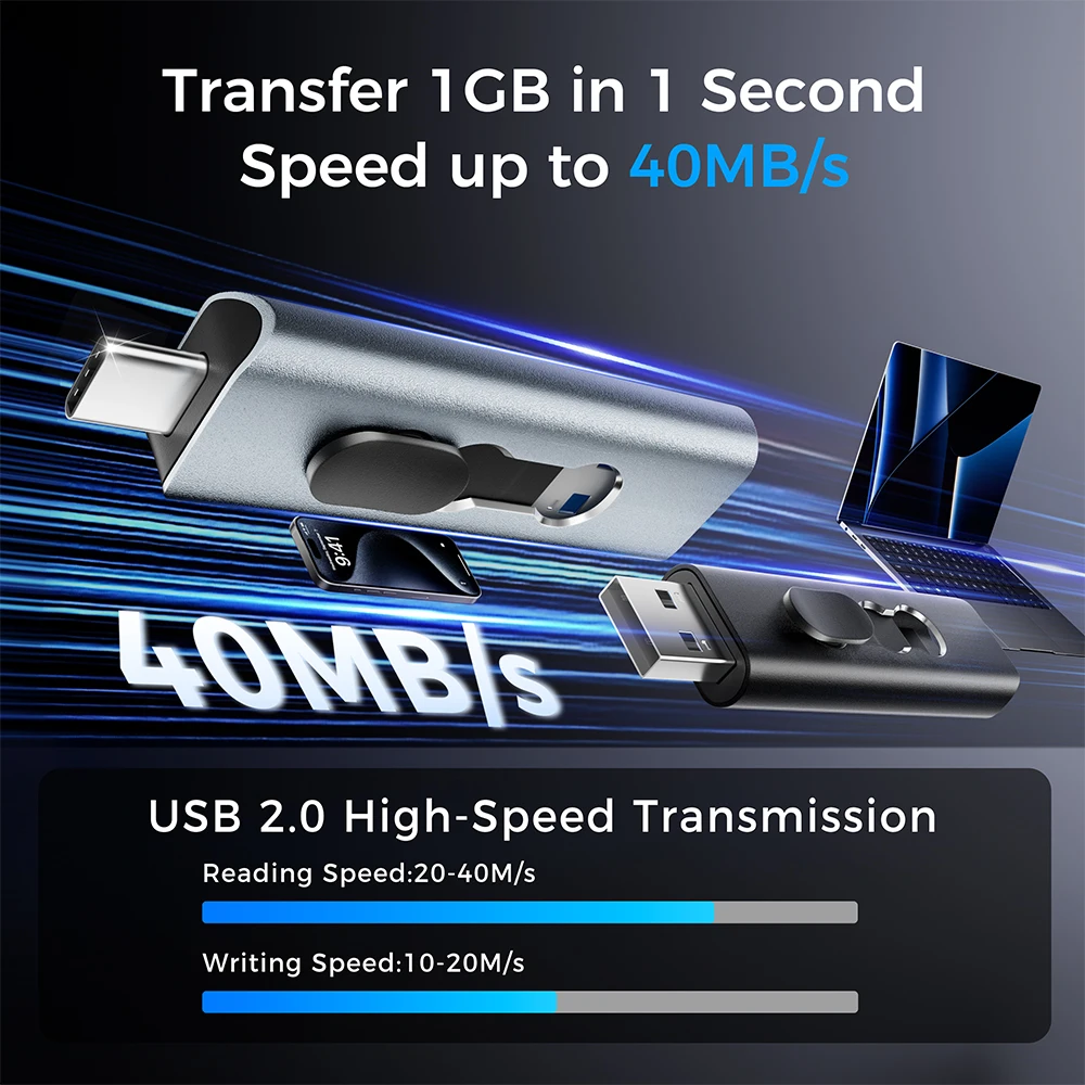 다용도 2-in-1 TYPE-C USB 2.0 플래시 드라이브 메탈 실버 펜 드라이브 미니 휴대용 메모리 스틱 64GB 실제 용량 펜드라이브 U 디스크