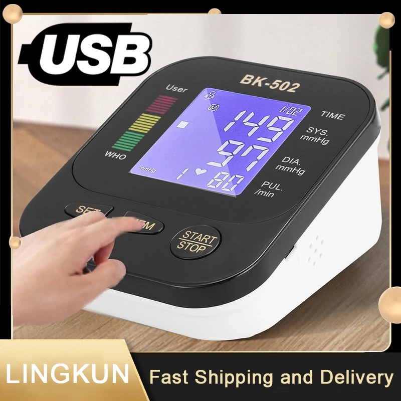 Electric Tonometer Arm Blood Pressure Monitor Digital Heart Beat Rate Pulse Meter Backlight Automatic Home Blood Pressure Meter