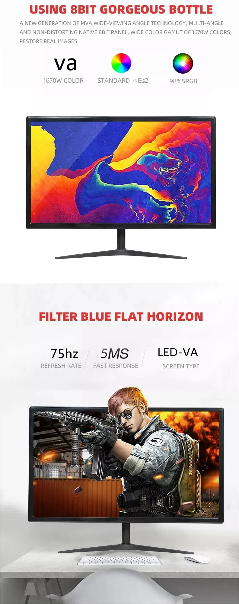 홈워킹용 18.5 21.5 24 27인치 LCD LED 디스플레이 데스크탑 PC 컴퓨터 모니터 화면