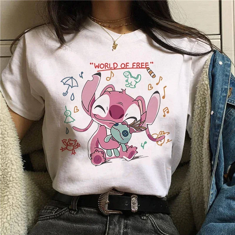 thumbnail image 1 of Camiseta de algodón para niños de Kawaii Disney Lilo Stitch, camiseta de verano con estampado de corazón de Stitch de dibujos animados, ropa bonita de Disney Anime para niños, 1 of 5