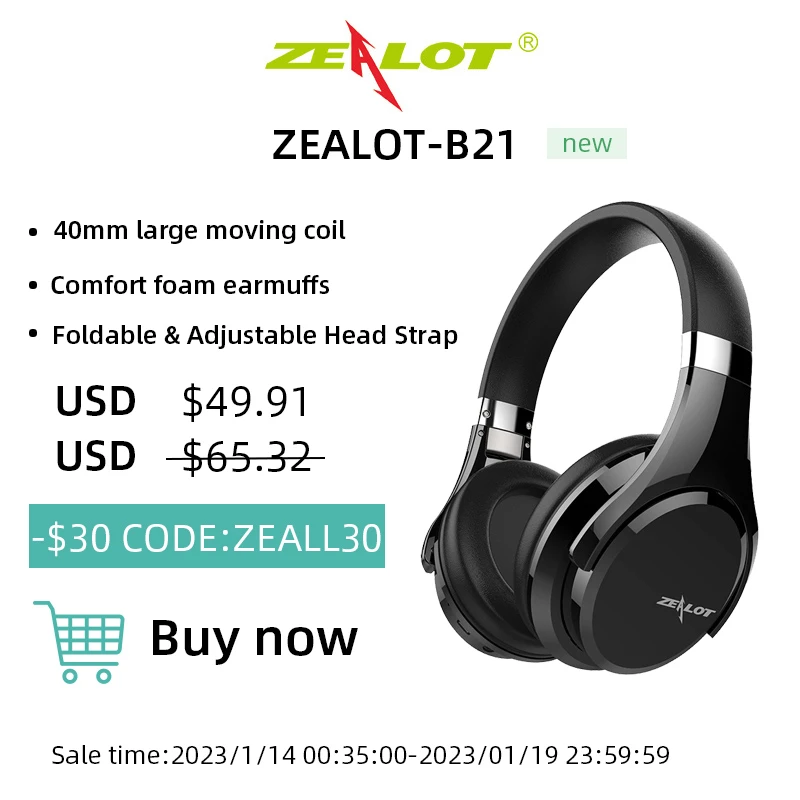  ZEALOT B21 Wireless Bluetooth Earphones HD Stereo Headphones Foldable Portable Headband Headset with Mic Music Surround