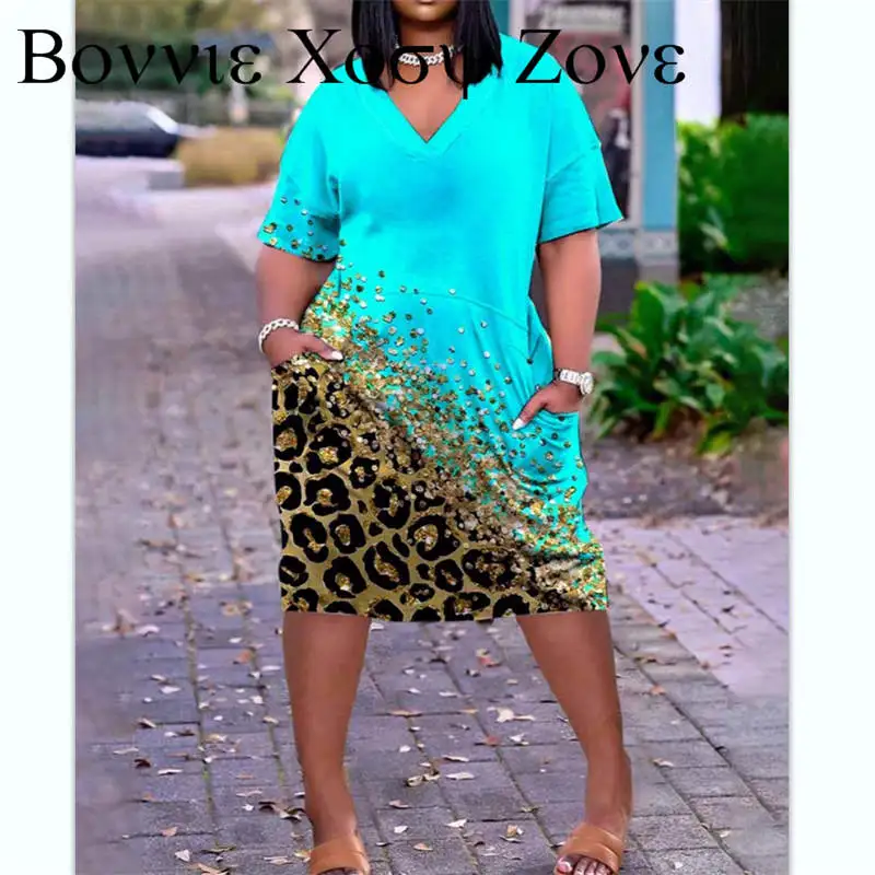 

Dress For Women 2023 Contrast Leopard Print Pocket Design Casual Dress