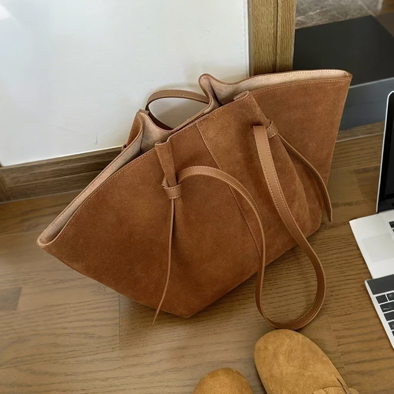 Retro Suede Shoulder Bag Fashion Large-capacity Mother-and-child Bag Simple High-end Wing-shaped Bag Commuter Versatile Tote Bag