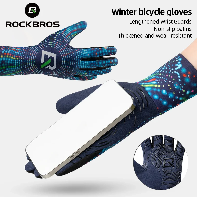 

Велосипедные перчатки ROCKBROS для мужчин и женщин, Нескользящие флисовые митенки с закрытыми пальцами, удлиненная защита для запястья