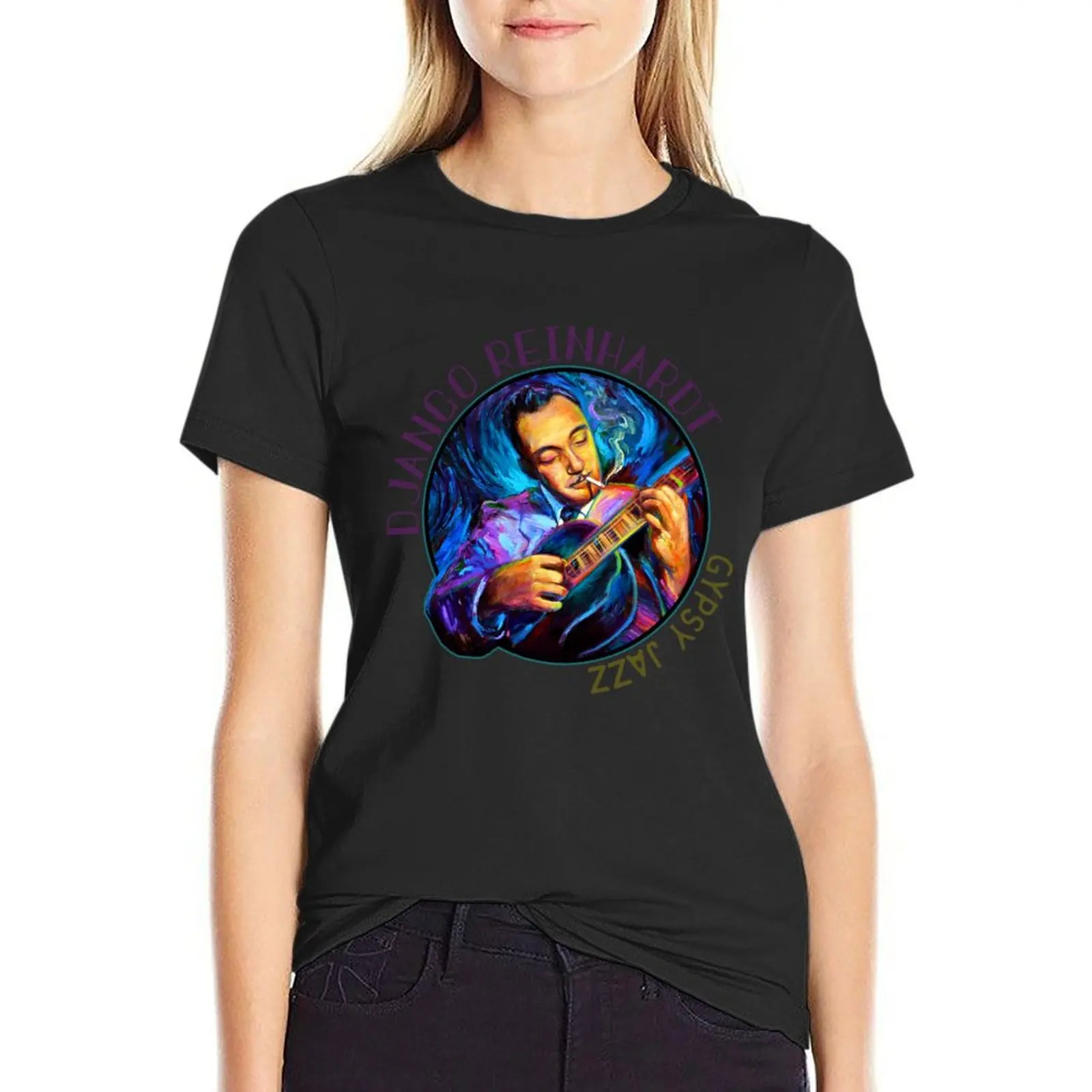

Django Reinhardt Gypsy Jazz Guitarist by Robert Phelps T-Shirt quick-drying plus sizes t-shirt dress for Women graphic