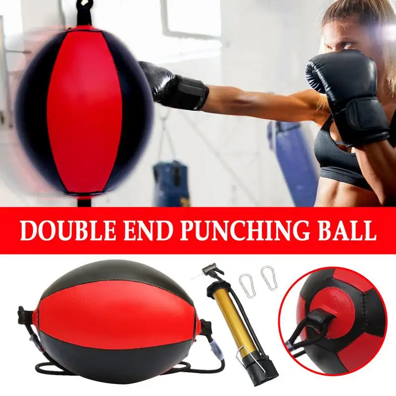 Double End Punching Bag Thickened Boxing Bag PU Leather Includes Needle Carabiners Reflex Ball Headband Boxing Equipment