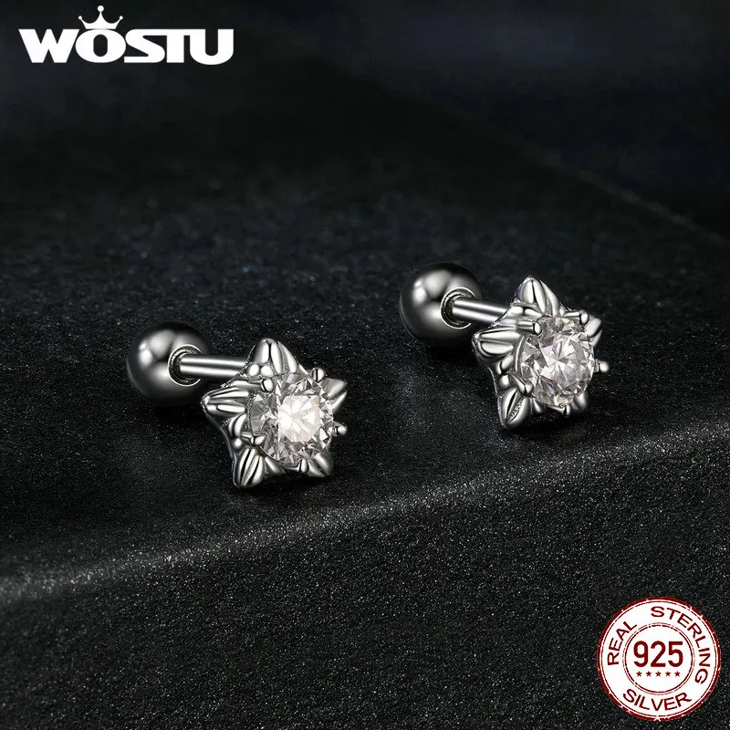 WOSTU 심플 모이사나이트 스타 하트 라운드 스터드 귀걸이, , 다이아몬드 컷 스레드 이어 스터드, 고급 주얼리 선물