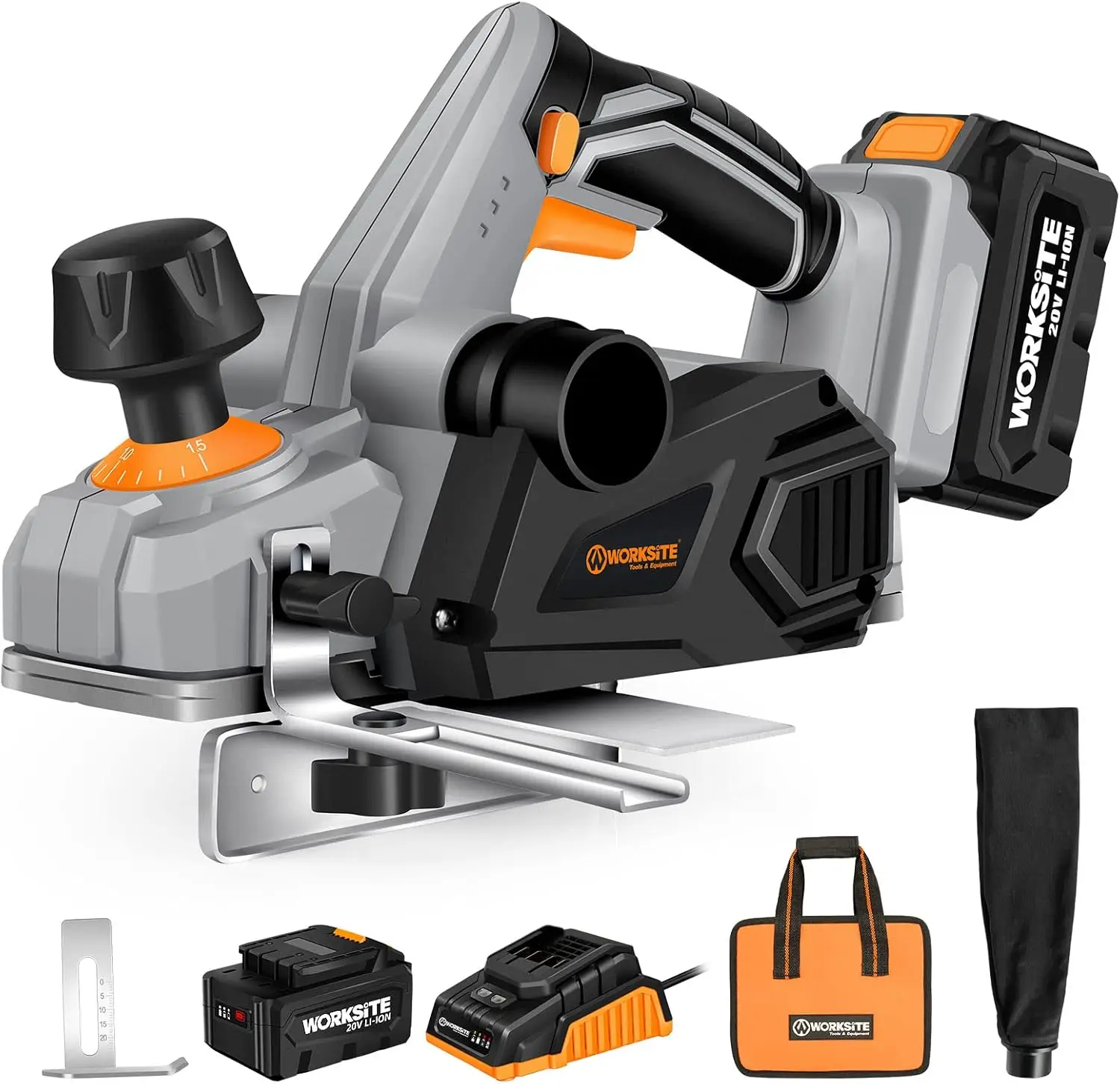 Hand Planer 20V Cordless 3-1/4-Inch Wood Planer with 4.0 Ah Lithium-Ion Battery Fast Charger Dust Collection Bag for Woodworking