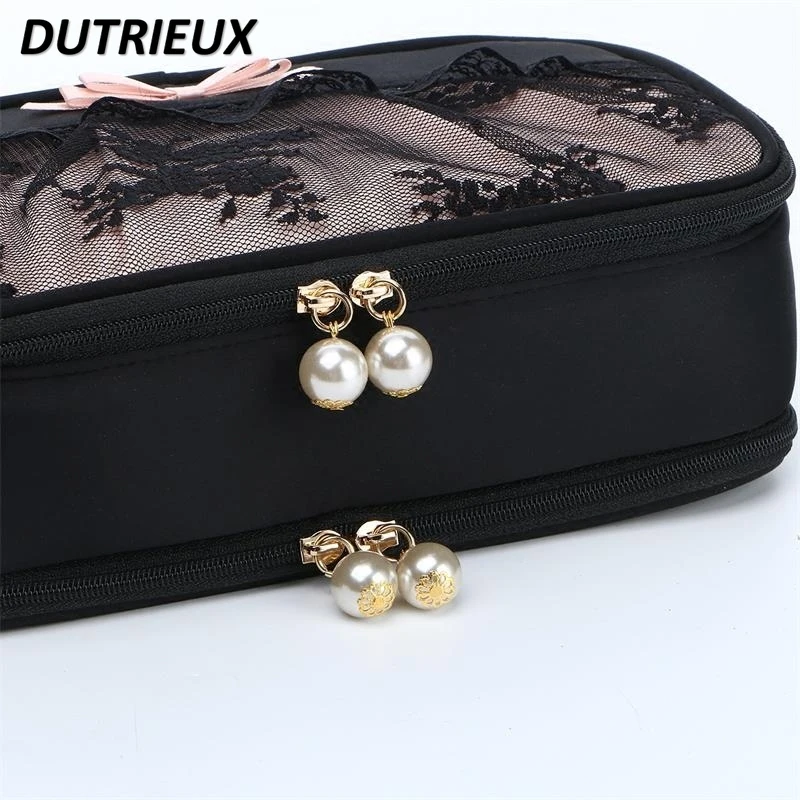 Lace Portable Women's Makeup Bag Double-Layer Cosmetic Bags Large Capacity Storage Travel Jewelry Bag Multi-Purpose Cases