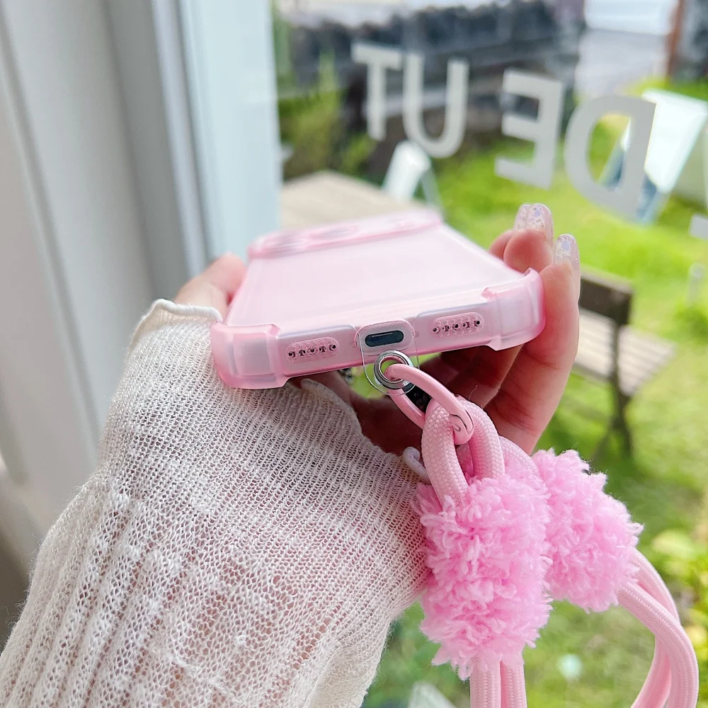 Transparent Anti-Fall Phone Case with Plush Hand Rope
