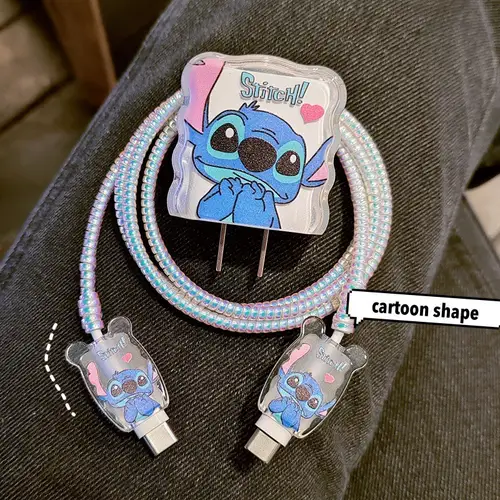 18W/20W Charger Protective Case Cartoon Stitch Cable Protector for iPhone 16 15 Charging Cable Data Charger Rope Cable Winder - Image 3