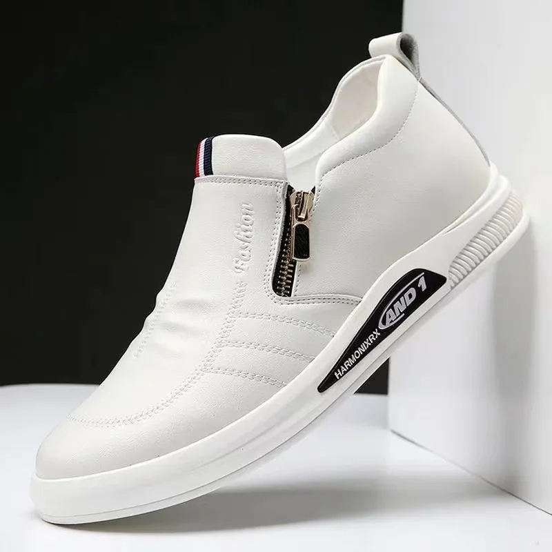 Business Men's Leather Shoes  Fashion Man Dress Shoes Autumn ZIP Man's Sneakes  2023 New Lightweight Flat  Male Casual Loafers 3
