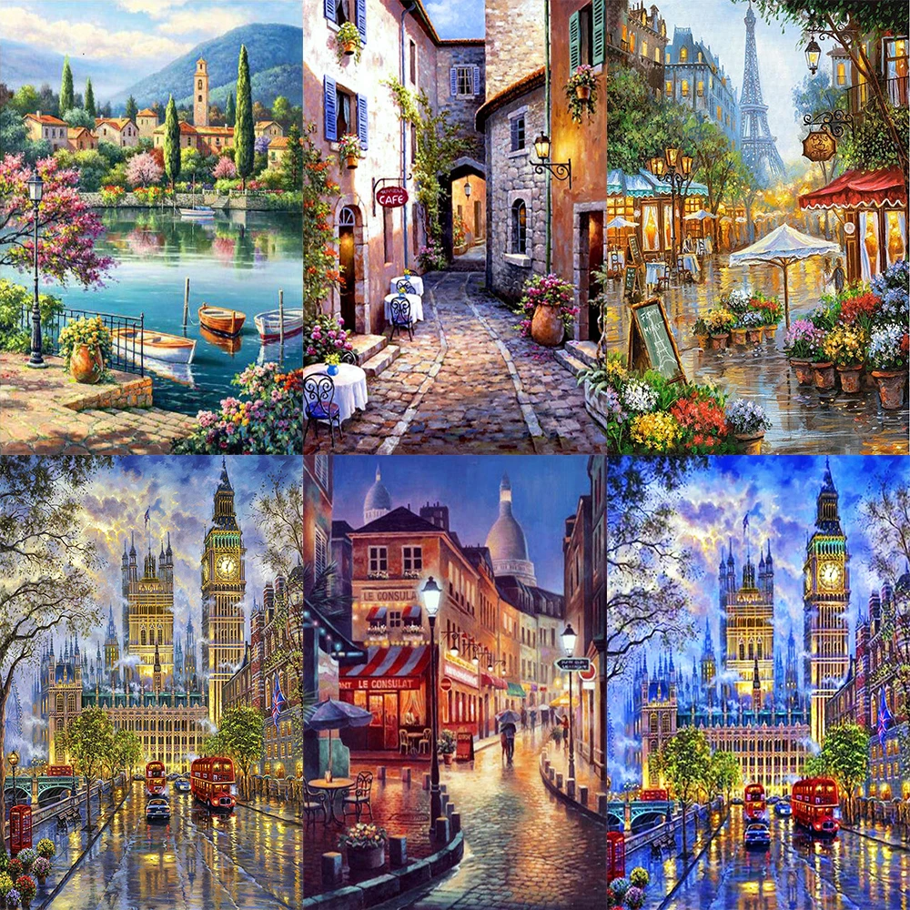 5D DIY Diamond Painting Street Full Square/Round Diamond Embroidery Landscape Mosaic Rhinestone Pictures Home Decor Gift