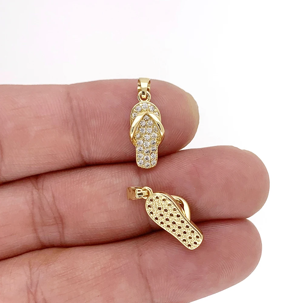 Fashion Metal Flip Flops Slipper Shoe Pendant Zircon Cold Plated DIY Necklace Keychain Beach Jewelry Accessories For Women Girls 5