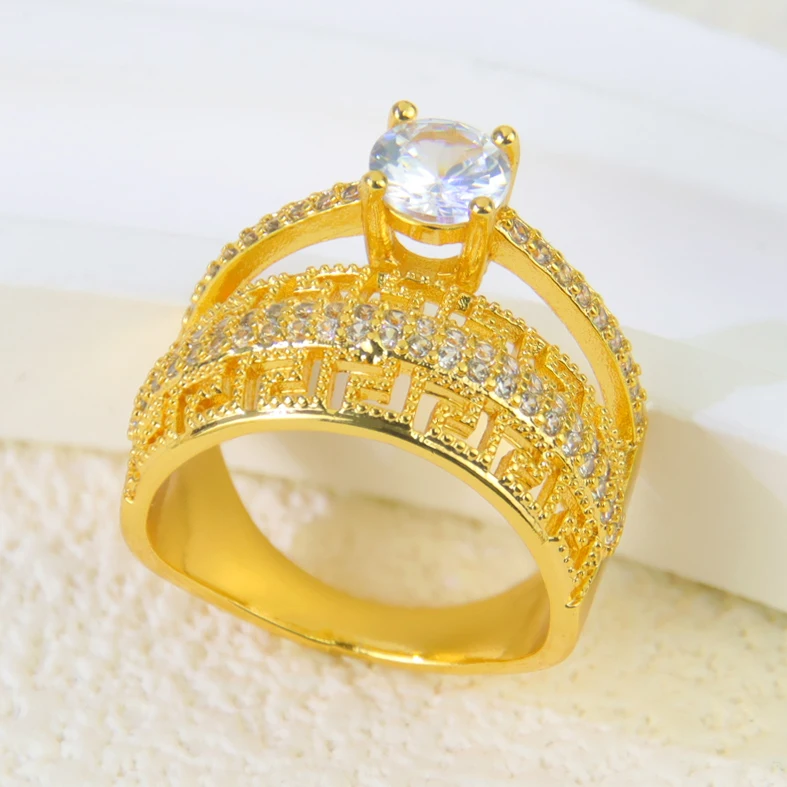 Italienische Zirkonia-Cocktailringe, 21 Karat vergoldet, Dubai, Hochzeit, luxuriöser Paarring, Nigeria, Damen, täglicher Party-Schmuck – Detail 8