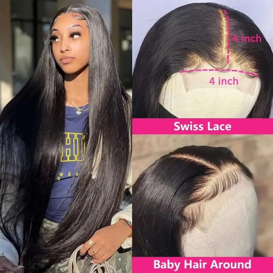 Straight 13x4 13x6 Lace Frontal Wig Human Hair 30 32 Inch Lace Front Wigs For Women Indian Pre Plucked 4x4 Lace Closure Wig 2