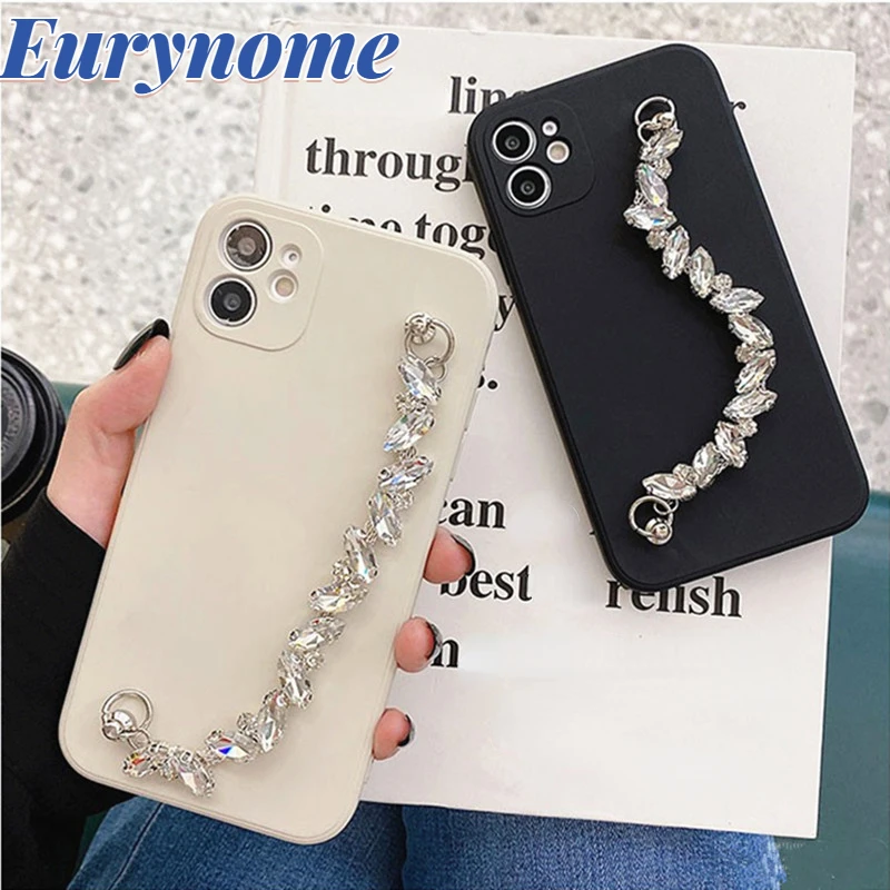 INS Korean Diamond Bling Bracelet Case with Chain Strap and Soft Cover
