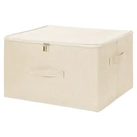 Clothes Storage Bins with Zipper Lid with Handles Foldable Lidded Cotton Linen Fabric Cube Basket Closet Organizer Container Box 1