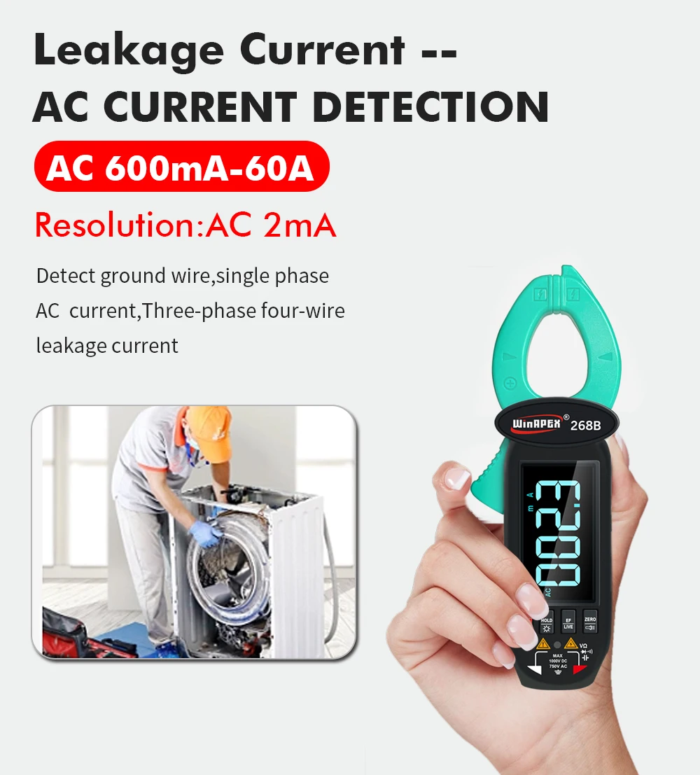 268B Digital Clamp Meter 60A 1000V AC DC Current Clamp True RMS Clamp Amperemeter Voltmeter Diode Temperature Capacitance Tester 4