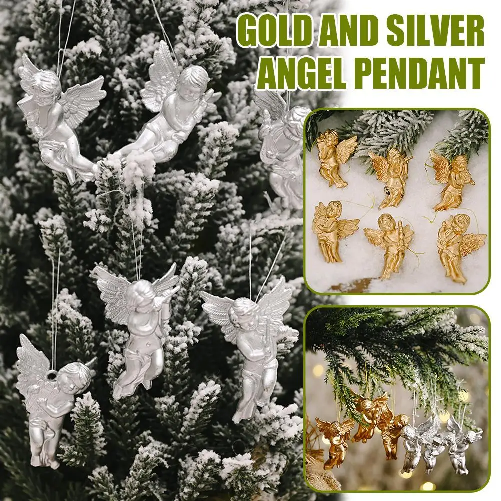 

Angel Pendant Christmas Tree Hangings Decorations Gold/silver Color Cute And Holy Xmas Garden Tree Decoration 6pcs