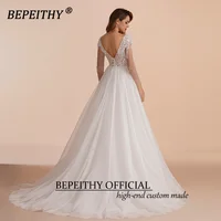 BEPEITHY Customized Scoop Long Sleeves Beading Bodice Wedding Dresses 2023 For Women Bride A Line Floor Length Bridal Party Gown 2