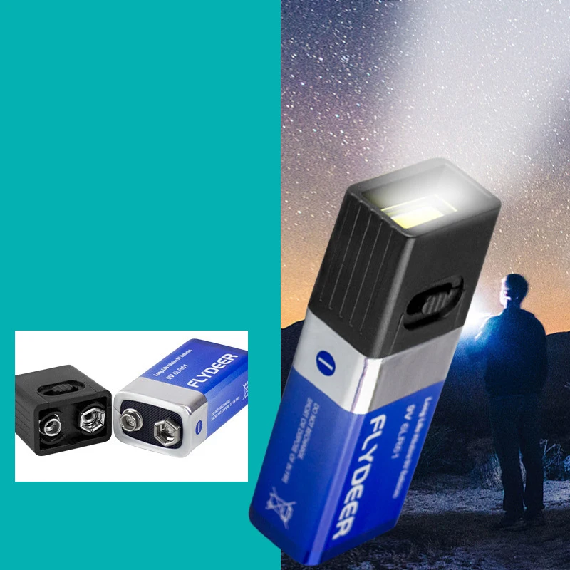9V Battery Flashlight 9V Mini LED Key Light 6F22 Battery COB Outdoor Lighting Work Light 1pc Not Included