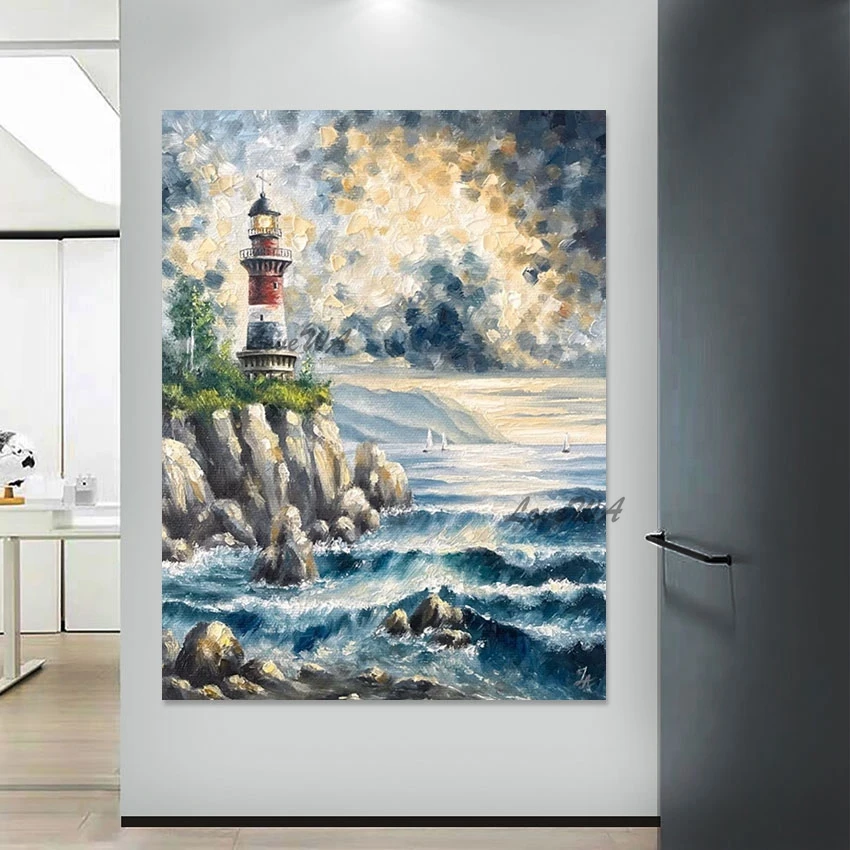 

Абстрактное искусство ручной работы, морской пейзаж, картина маслом, качественный художественный современный настенный холст, картины для гостиной, украшение для дома