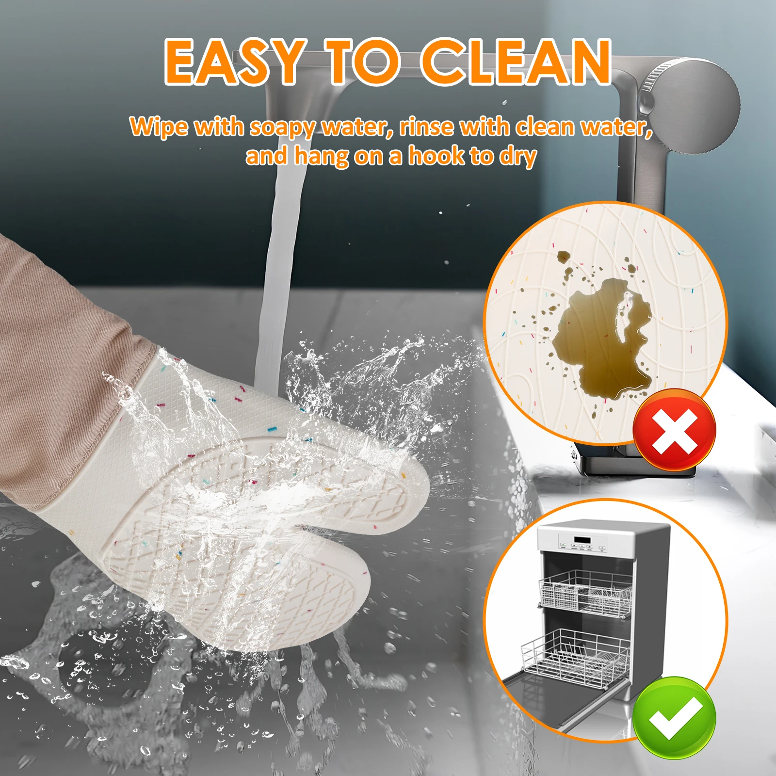 Silicone Oven Mitts Heat Resistant Cooking Gloves with Pot Holders Thickened Non-slip for BBQ Bake Kitchen Accessory