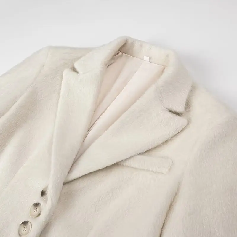 Streetwear Long Hairy Shaggy Blazer Boyfriend Vintage Women Front Pockets Loose Oversized Suit Fashion Coat Pink 4 colors