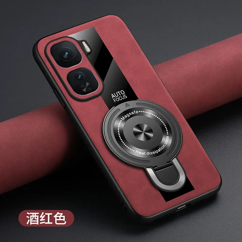 Magnetic Ring Holder Luxury Shockproof Case with Plexiglass & PU Leather