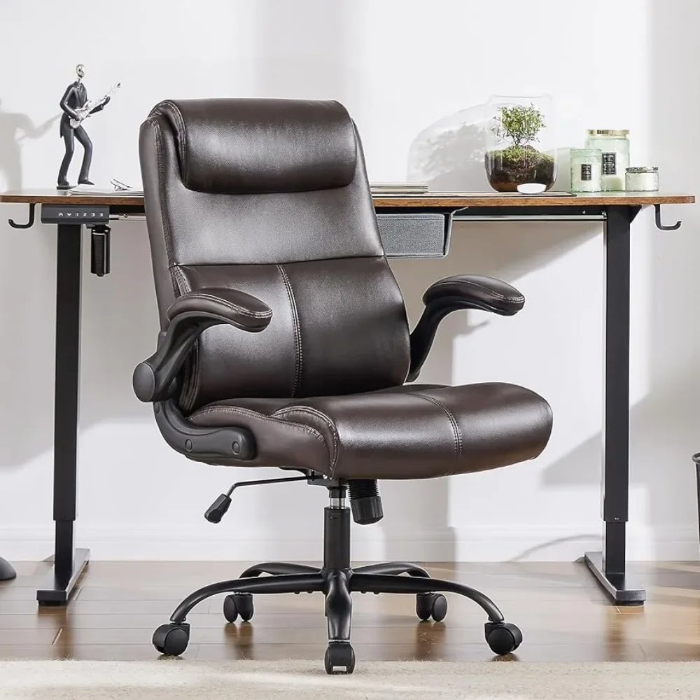 

Эргономичное офисное кресло с откидным подлокотником и поддержкой поясницы, средняя спинка, вращающиеся колеса на 360 °, коричневые настольные стулья