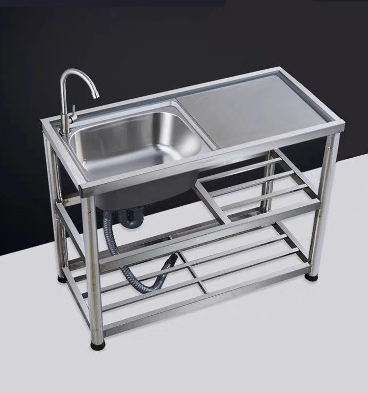 Kitchen Stainless Steel Washbasin Single-basin Sink Household Sink Reinforcement Press Plate Platform with Floor Support