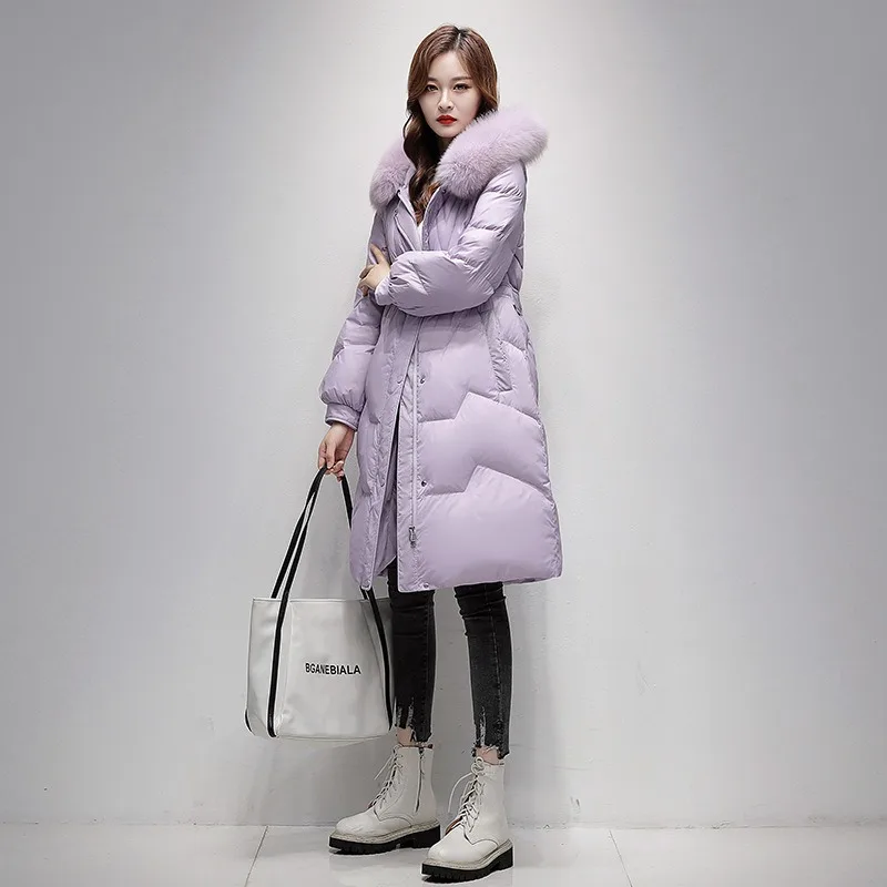 2023 New Women Down Jacket Winter Coat Female Mid Length Version Parkas Warm Slim Fit Outwear Hooded Fur Collar Overcoat