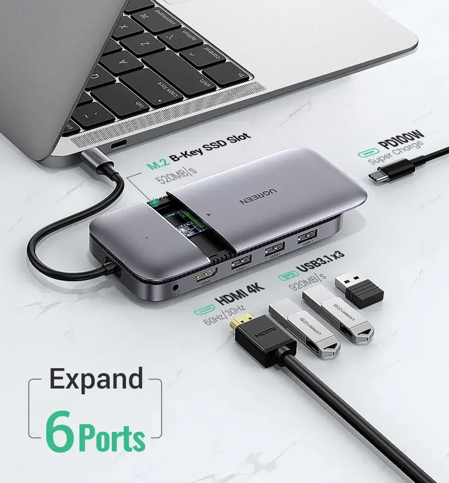 유그린 USB C 허브 타입 C 3.1 to M.2 B-Key HDTV 4K 60Hz 10Gbps M.2 SSD 케이스 USB C 허브 스플리터