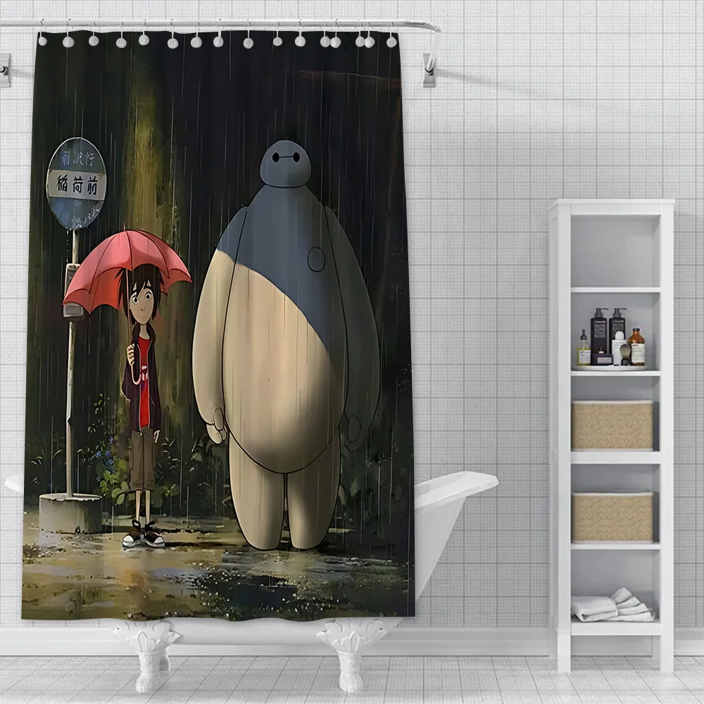 Cortina de ducha de dibujos animados Disney Big Hero 6, tela de poliéster impermeable, pintura colorida, cortinas de baño, decoración del baño del hogar