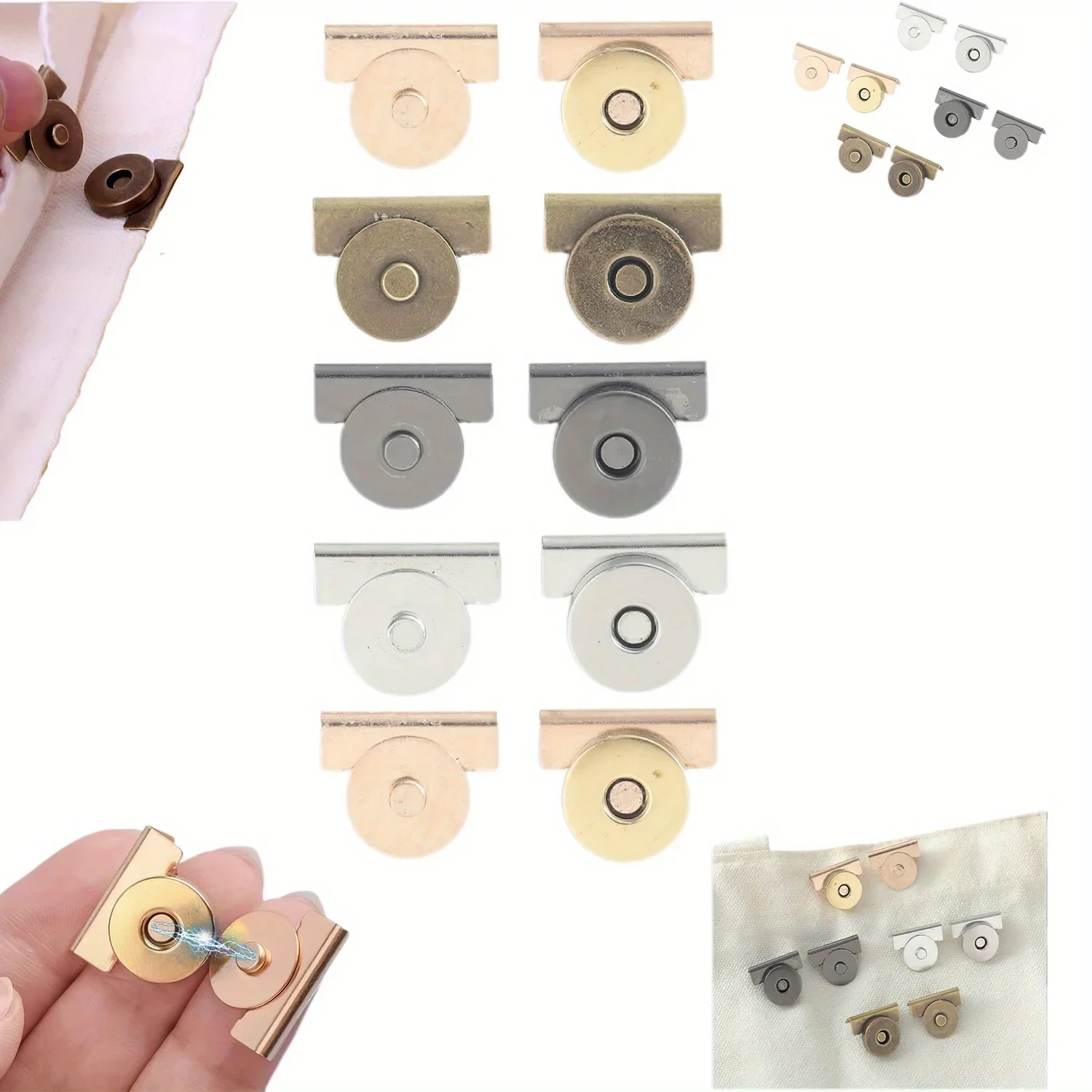 5 Paar Druckknöpfe aus Metall, nahtloser magnetischer Schnallenverschluss für Tragetaschen, Kleidung und Heimwerkerarbeiten, kein Nähclip für Geldbörse – Detail 1