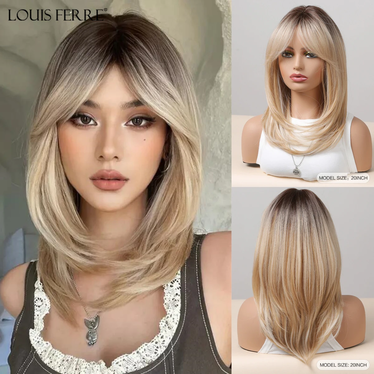 BrownBlondeOmbreSyntheticWigsWithEightCharacterBangsForWomenDailyCosplayMediumLengthStraightWigHeatResistant-AliExpress200165144