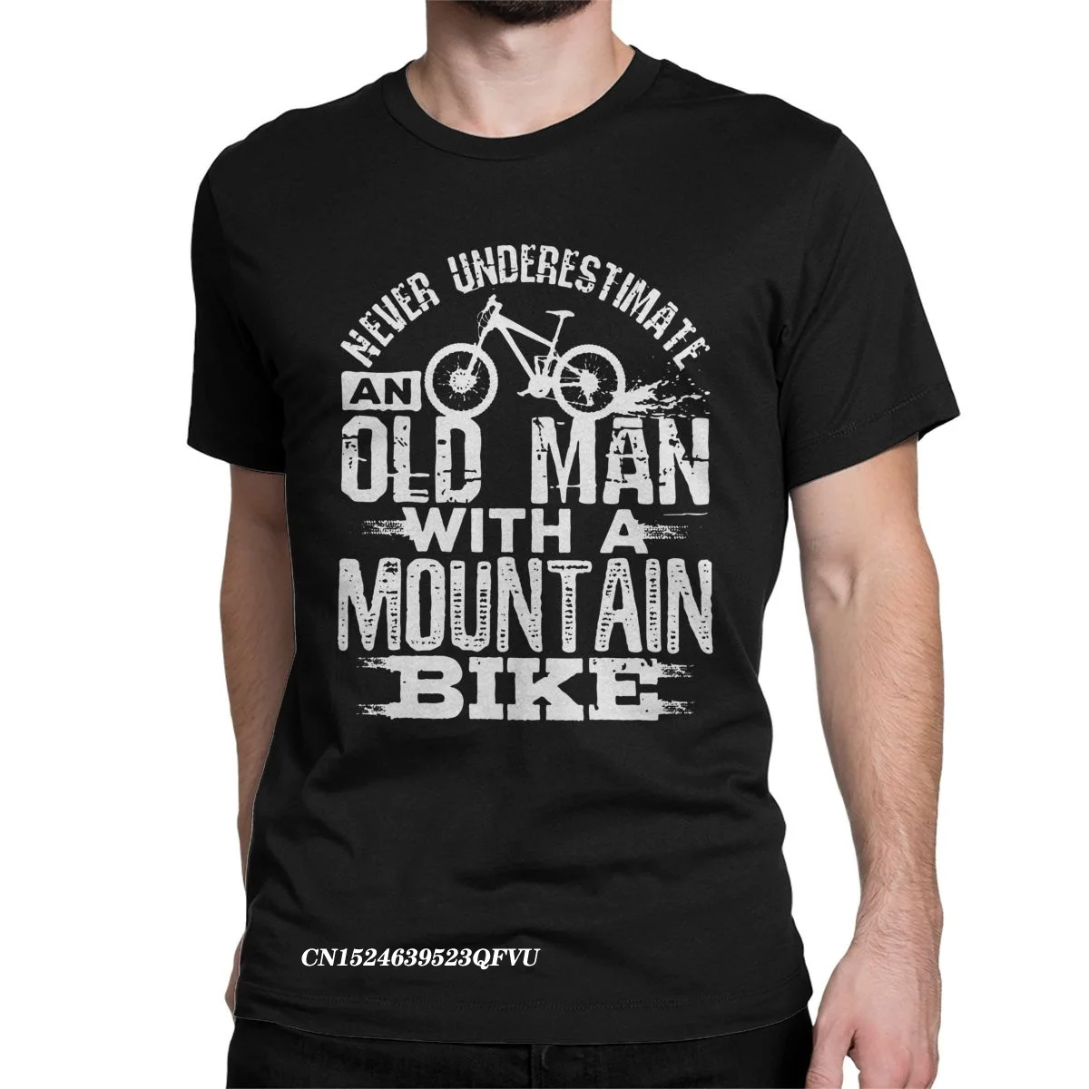 

Never Underestimate An Old Man With A Mountain Bike Tshirt Men Pure Cotton T-Shirts Crew Neck Bicycle MTB Tees Clothing Adult